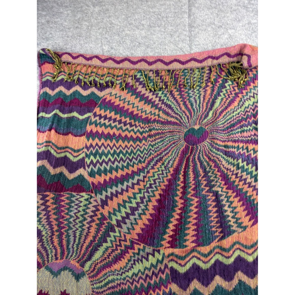 Collection Eighteen Scarf Oversized Chevron Psychedelic Fringe Wrap Purple Green